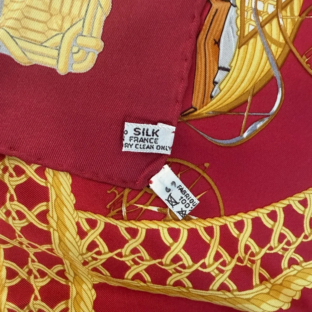 Hermes Red and Gold Equestrian Motif Silk Scarf - Picture 5 of 7